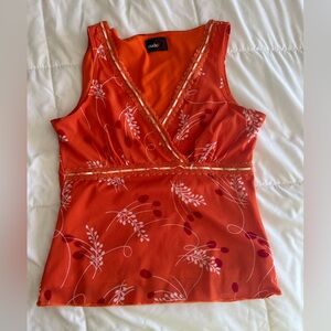 Orange Sleeveless Crop Top with Floral Design